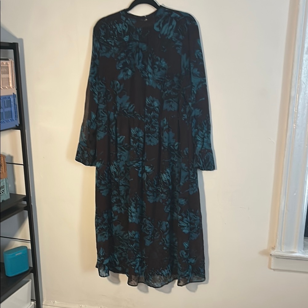 Black and Teal Floral Maxi Dress